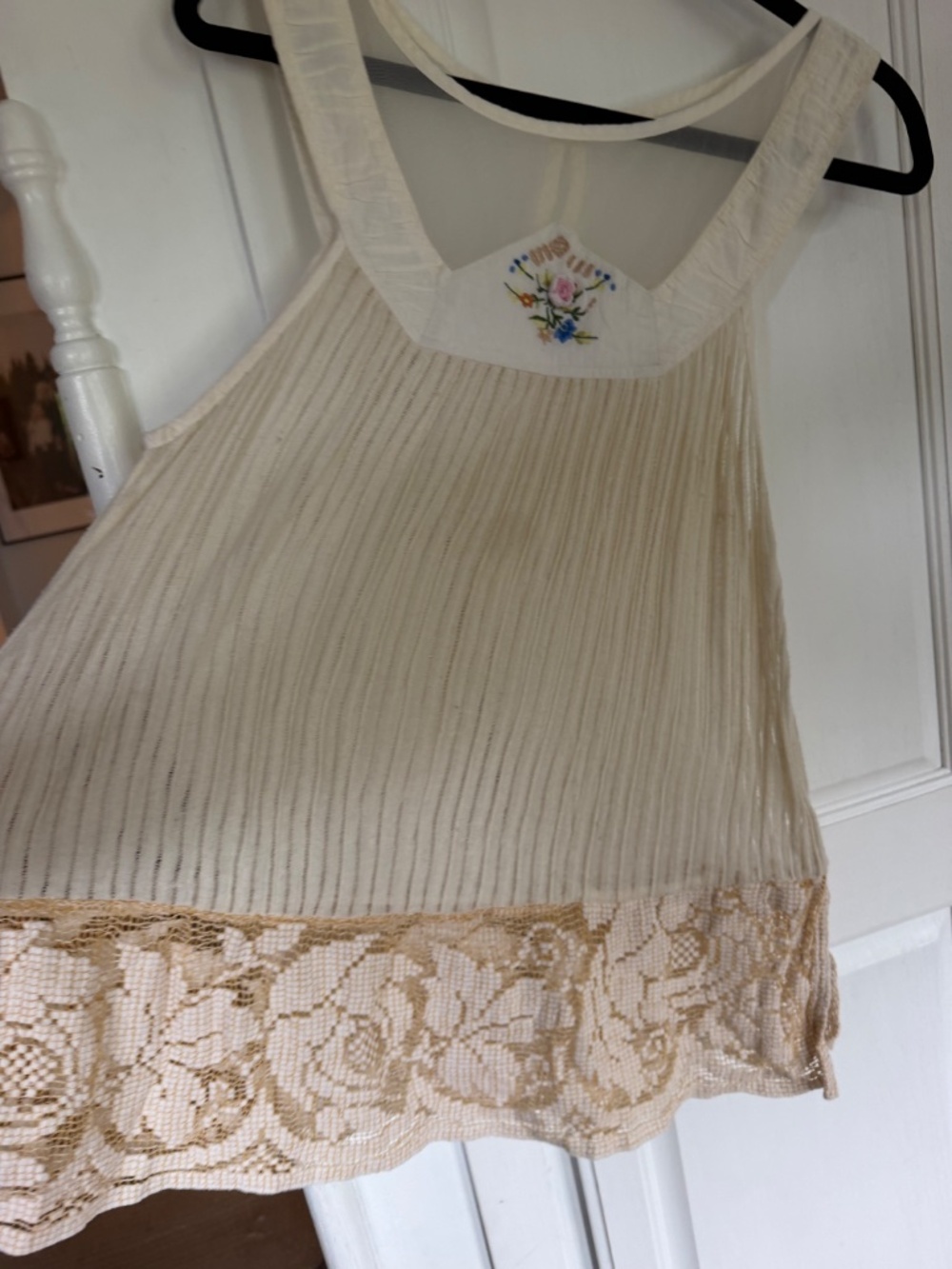 Free People Ivory Sheer Embroidered Lace Boho Tank Top L - Picture 4 of 10